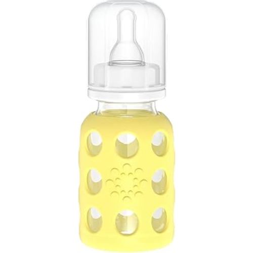 Lifefactory Glass Baby Bottle with Stage 1 Nipple and Protective Silicone Sleeve Banana 4 Oz