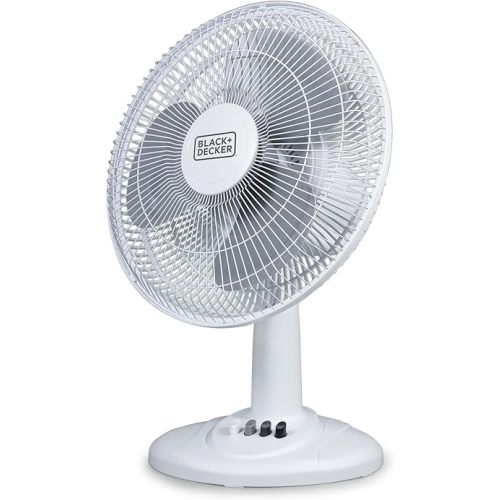 BLACK+DECKER Desk Fan for Home and Office, 12” Fan with 3 Speed Settings, Oscillating Portable Fan for Office Desk, Table Top and Kitchen Table with Adjustable Tilt, White