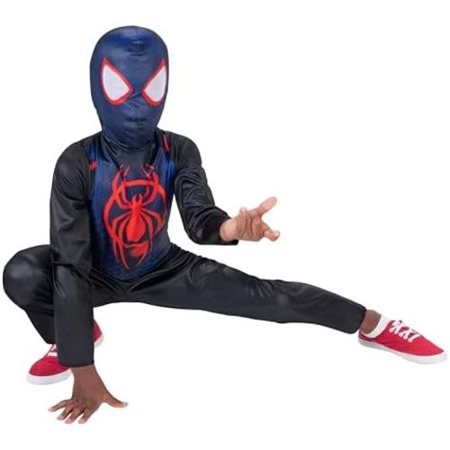 Marvel Miles Morales Official Youth Halloween Costume - Printed Jumpsuit with Fabric Mask