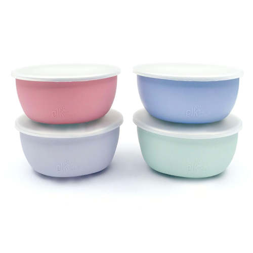 Stainless Steel Bowl with Silicone Sleeve + Lids
