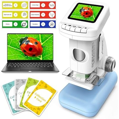 Microscope for Kids, 1200X Kids Microscope Pocket Portable Microscopes with Photo and Video Function, Mini Handheld Digital 2" Screen Rechargeable Student Edu Science Microscopes for Kids 6-7 8-12