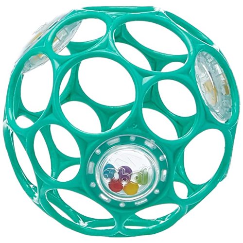 Bright Starts Oball Rattle Easy-Grasp Toy, Teal - 4", Ages Newborn Plus, 1 Count (Pack of 1)