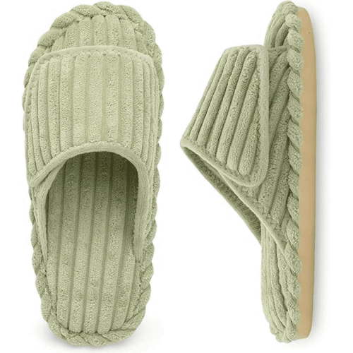 Leisfit Diabetic Slippers for Women Adjustable Open Toe Corduroy House Slide Slippers Memory Foam Wide House Shoes for Women