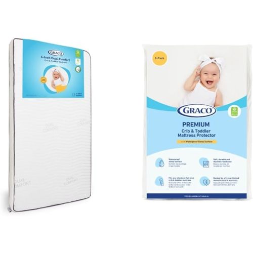 Graco Dual-Comfort Crib Mattress & Protector Value Bundle (2-Pack) – Includes GREENGUARD Gold Certified Baby Crib Mattress, GREENGUARD Gold Certified Waterproof Protector