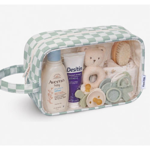 Clear Toiletry Bags for Traveling Clear Travel Bags for Baby Toiletries Bag with Zipper, Make Up Organizer, Skincare Bag (Mint Green Checkerboard)