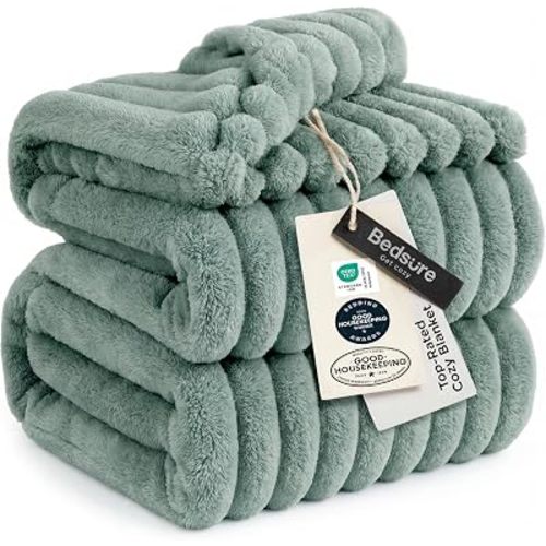 Bedsure Full Size Fleece Blankets for Bed Sage Green 84"x90"