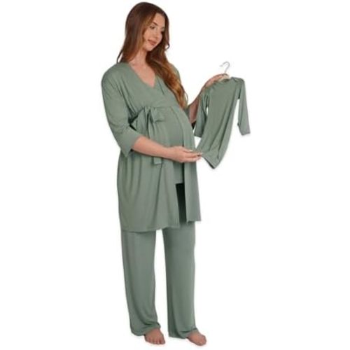 5 Piece Maternity and Nursing PJ Pant Set for Mom and Baby