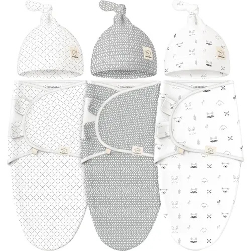 KeaBabies 3-Pack Swaddles for Newborn Baby Girls, Boys with Hats - Organic Soft Baby Sleep Sacks, Breathable Baby Swaddle 3-6 Months Beanies Set, Premie Infant Sleep Sack 0-3 Months (Nordic)