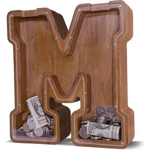 Wooden Letter Piggy Bank for Kids Larger Letter Piggy Bank for Boys and Girls Personalized Piggy Bank Initial Coin Bank Wood Kids Money Bank for Birthday and Festival