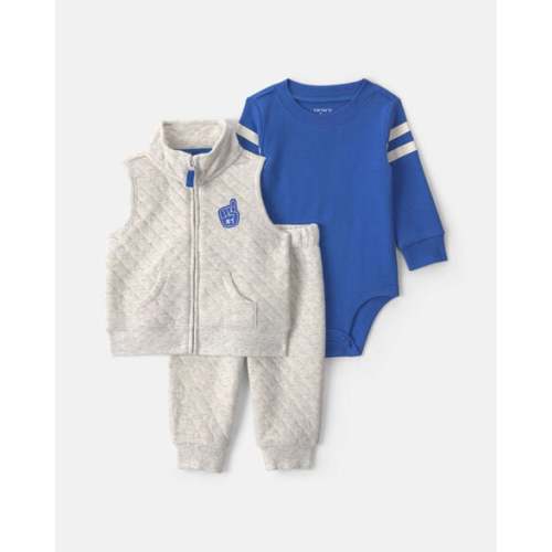 Baby Boy 3-Piece Varsity Quilted Layering Set - Grey/Blue | Carter's