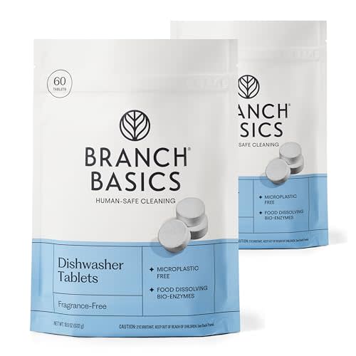 Branch Basics Dishwasher Tablets – 120 Ct | Plastic-Free, Fragrance-Free, Human-Safe, Dishwasher Pods Replacement | Delivers a Powerful Clean Without Harsh Chemicals (60 Count, Pack of 2)