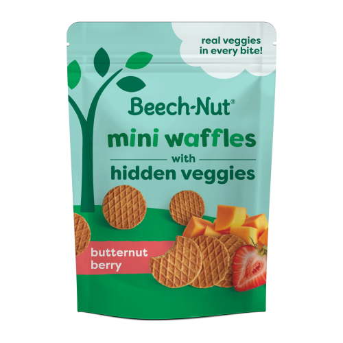 Beech-Nut Butternut Berry Mini Waffles with Hidden Veggies, Toddler Snack, 3.2 oz Bag