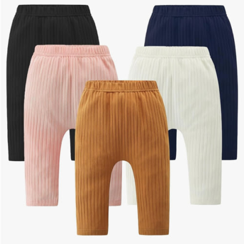 Fullfamous Baby and Toddler Girl's 5 Pack Cotton Ribbed Pull On Pants Leggings 0-4 Years