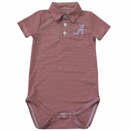 Alabama Crimson Tide Vive La Fete Infant Polo Pencil Stripe Bodysuit - Crimson