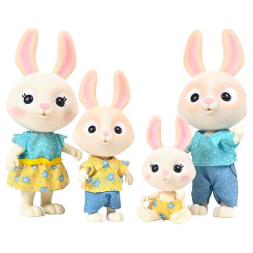 Honey Bee Acres McScampers Rabbit Family – Includes 4 Miniature Figures – Dolls for Kids Ages 3+