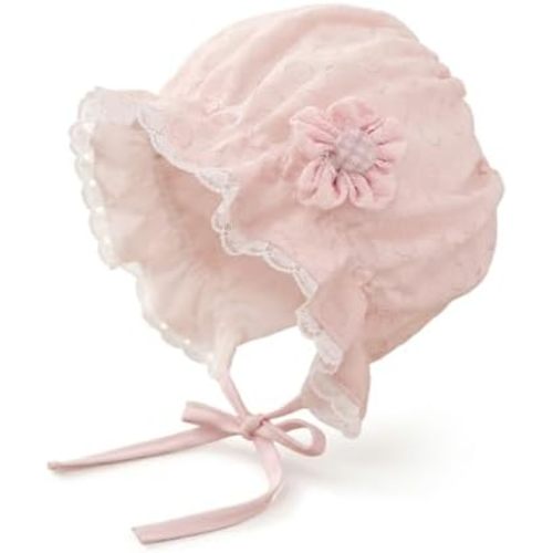 Baby Girl Cotton Muslin Bonnet - Vintage Ruffle Lace Newborn Sun Hat Adjustable Chin