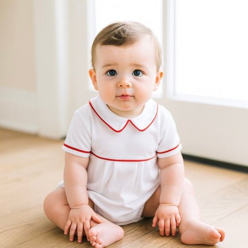 Red and White Essentials Collared Short Sleeve Bubble