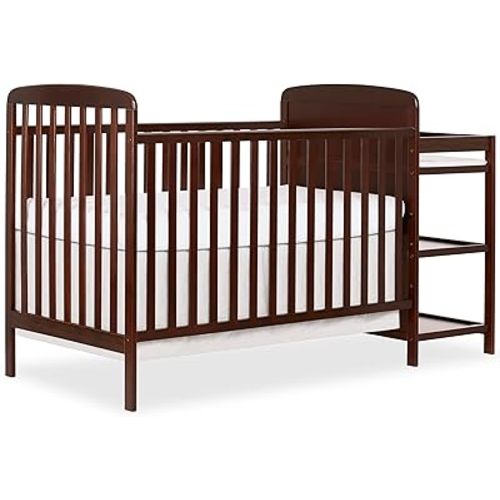 Dream On Me Anna 3-in-1 Full-Size Crib and Changing Table Combo in Espresso, Greenguard Gold Certified, Non-Toxic Finishes, Includes 1" Changing Pad, Wooden Nursery Furniture