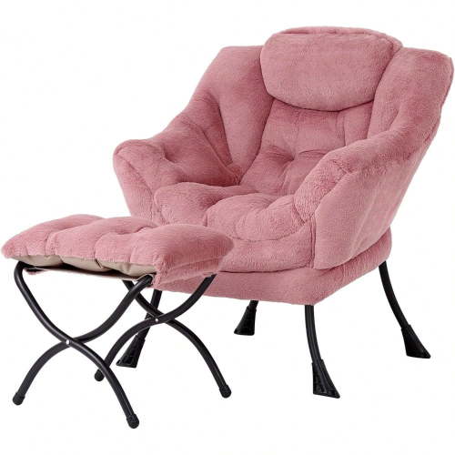 3-in-1 Foldable Lazy Lounge Chair with Ottoman Footrest, Thick Padded Reading Chair, Side Pocket Armrest, Compact Recliner for Bedroom Living Room Small Apartment