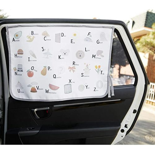 Magnetic Car Sun Shade Curtain for Side Window – Sun Blocker and UV Protector for Baby, Kids, and Pets – Universal Fit with Built-in Magnets for Steel-Framed Door (Be-Pastel Alphabet)