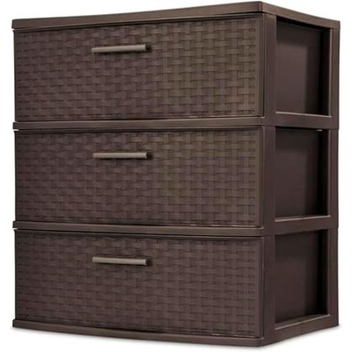 Sterilite Wide 3 Drawer Weave Tower, Home Organizer, Espresso