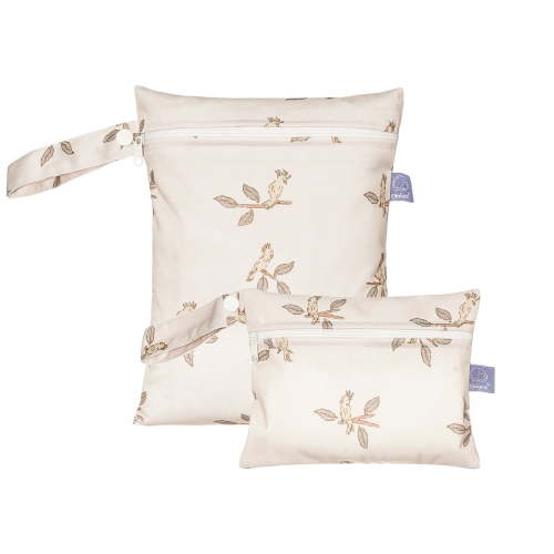 2 Pack Cute Little Wet Dry Bags for Baby Diapers & Breast Pump Parts, Waterproof Reusable Wet Bag with Handle, Beach Pool Gym Bag Stroller Yoga Toiletries Daycare Organizer