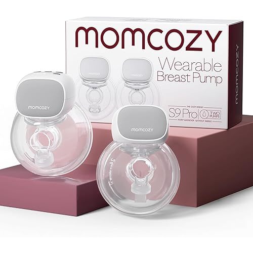 Momcozy Breast Pump Hands Free S9 Pro of Longer Battery Life & LED Display, Wearable Breast Pump Double Portable Electric Breast Milk Pump with 2 Modes & 9 Levels - 24mm, 2 Pack Gray