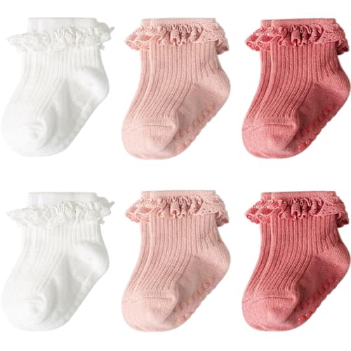 Baby Girl Toddlers Socks with Non-slip Grip Cute Frilly Ruffle Ankle Soft Cotton Newborn Baby Socks for Infant Kids