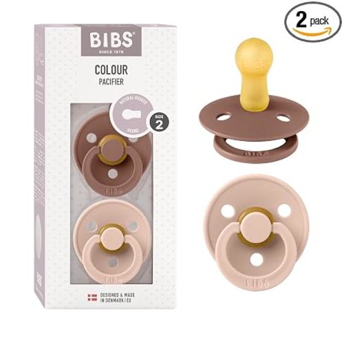 BIBS Pacifiers Colour Collection | Natural Rubber Baby Pacifier | Set of 2 BPA-Free Soothers | Made in Denmark | 6+ Months (Pack of 2) | Woodchuck/Blush