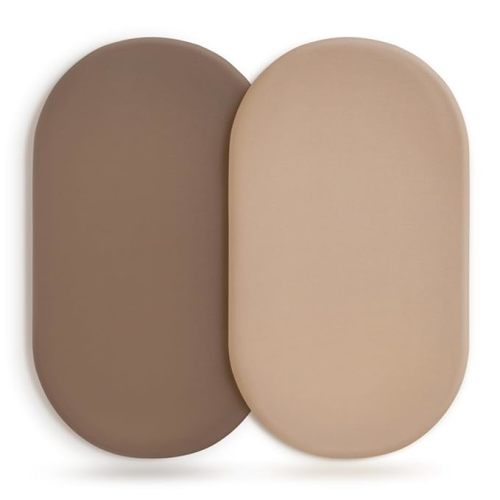 GRSSDER Stretchy Ultra Soft Fitted Bassinet Sheet 2 Pack, Universal Fit for Bassinets Baby Cradle Moses Basket Oval Rectangle Mattress Safe and Snug, Jersey Bassinet Sheets for Baby, Tan & Brown