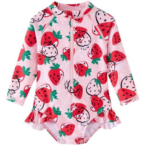 UMELOK Baby Girls' One Piece Swimsuit Rash Guard Swimwear Long Sleeve with UPF 50+ Sun Protection