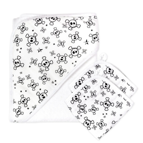 3-Piece Organic Cotton Hooded Towel Set, Tossed Skulls | Honest Baby Clothing