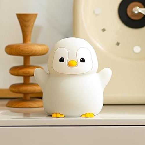 Cute Penguin Night Light, LED Squishy Xmas Penguin Lamp, Food Grade Silicone Dimmable Nightlight, Kids Gray Penguins Light, Rechargeable Light Up Penguins Gifts, Kids Room College Decor
