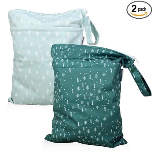 Mama Koala Waterproof Wet Dry Bags for Baby Items, Cloth Diapers, Swimsuits, Travel, Gym Clothes, Beach, Pump Parts, Toiletries, Two Zippered Pockets, 2 Pack (W017)