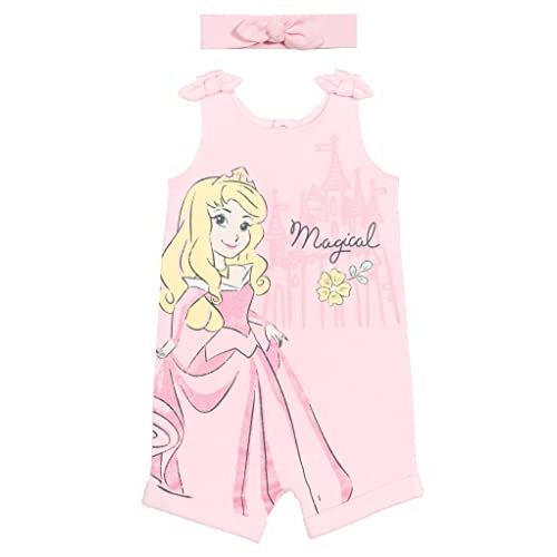 Disney Princess Rapunzel Ariel Belle Jasmine Aurora Baby Girls Snap Romper and Headband Newborn to Toddler