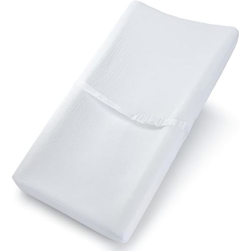 Comfy Cubs Muslin Fitted Changing Pad Cover - Soft, Breathable & Washable 100% Cotton Fitted Sheet for Baby's Comfort - Universal Fit for Flat & Curved Baby Changer Pad - White