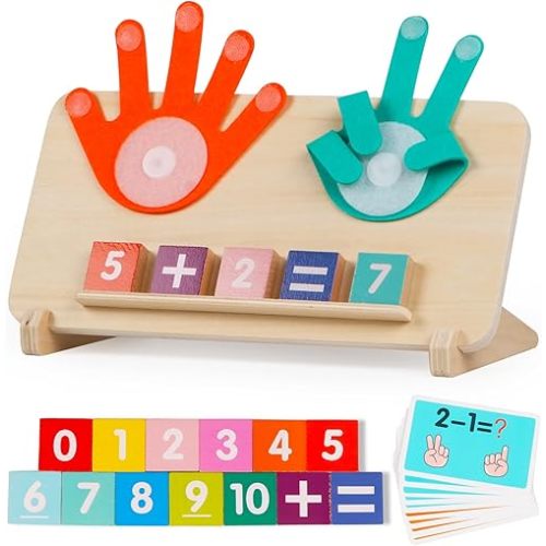 ALLABC Finger Math Manipulatives Number Counting Blocks, Montessori Educational Math Toys for Toddlers 3-6, Preschool Number Learning Toys for Boy & Girl Age 3,4,5 Years Old (Single Side Edition)