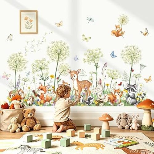 decalmile Animal Flower Dandelion Animal Deer Fox Wall Decals Stickers