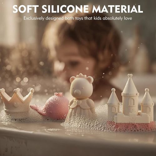 MarcZero Princess Silicone Bath Toys 8Pcs for Toddlers Kids Babies,Bathtub Water Toys,Soft Squeezable Easy-Grip Pool Toys Set (Peach Pink)