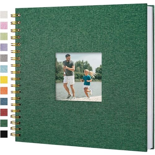Scrapbook Photo Album Linen Cover, 10 x 10 Inch Hardcover Kraft White Pages Memory Book, for Travel Wedding Guest Book Christmas Baby Shower (40 Sheets/ 80 Pages,Darkgreen)