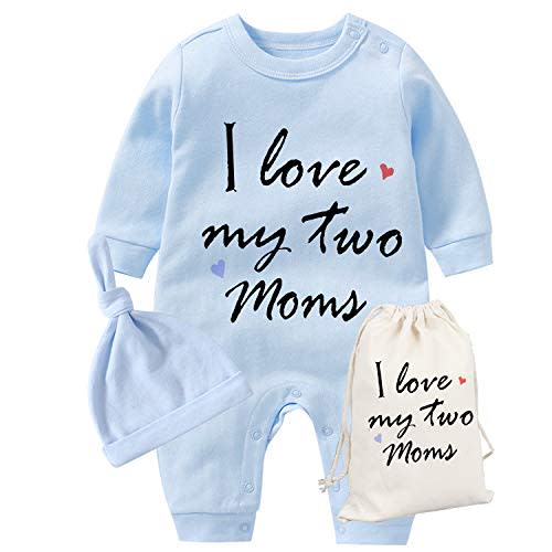 YSCULBUTOL Baby Twins Bodysuit Unisex Romper Mothers Day I Love My Two Mom Newborn Baby Clothes Twin Outfits Set