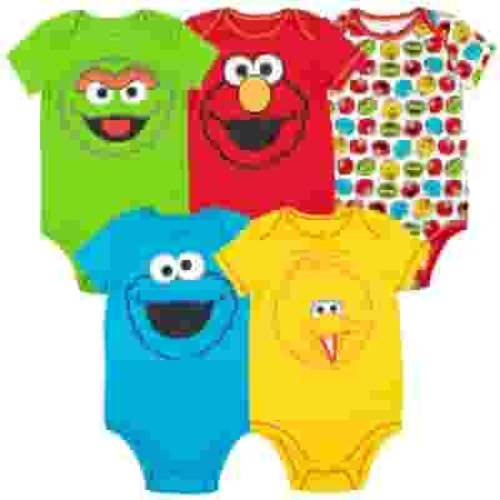 Sesame Street Elmo Cookie Monster Big Bird Newborn Baby Boys 5 Pack Bodysuits Newborn to Infant