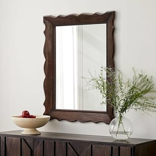 Besdomus Rustic Wooden Framed Mirror: 32" x 24" Dark Brown Wood Bathroom Mirrors for Wall - Vertical or Horizontal Hanging for Bathroom/Vanity/Entryway - Ideal for Farmhouse Style Lovers