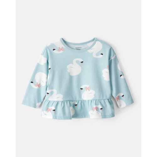 Baby Girl Swan Print Long-Sleeve Peplum Top - Blue - Carter's | Carter's