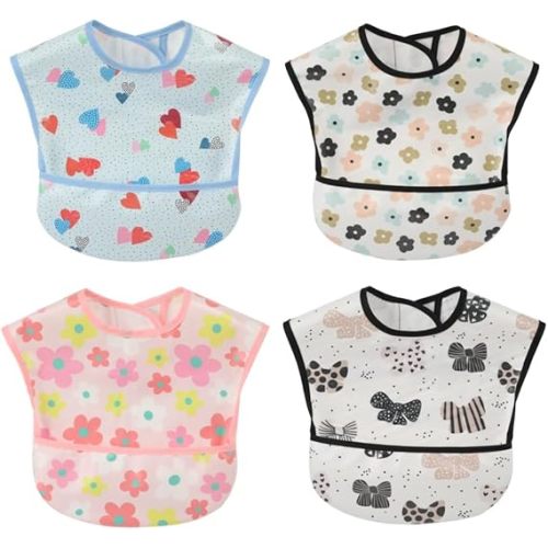 Baby bibs Waterproof Toddler bib - Feeding bib with Pocket for Infant Boy Girl Washable 6-36M