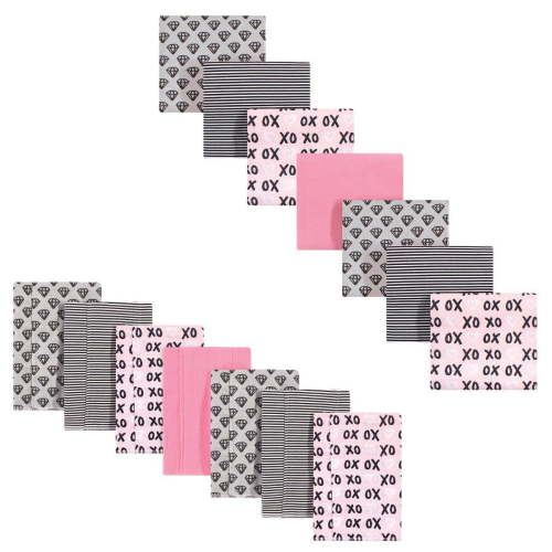 Hudson Baby Infant Girl Cotton Flannel Burp Cloths and Receiving Blankets, 14-Piece, Xoxo, One Size
