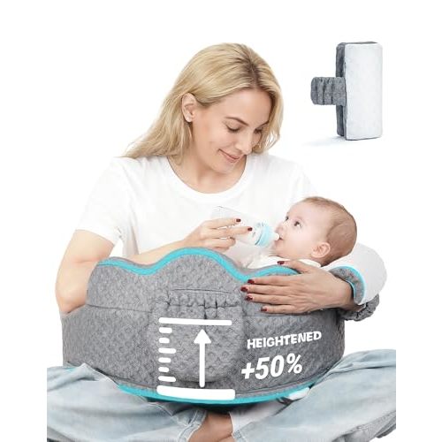 Increase Height Nursing Pillow - Nursing Arm Pillow Set - Memory Foam Baby Breastfeeding Pillow Removable Cover Adjustable Belt Feeding Pillow with Safety Fence Mom and Baby Safety Certified