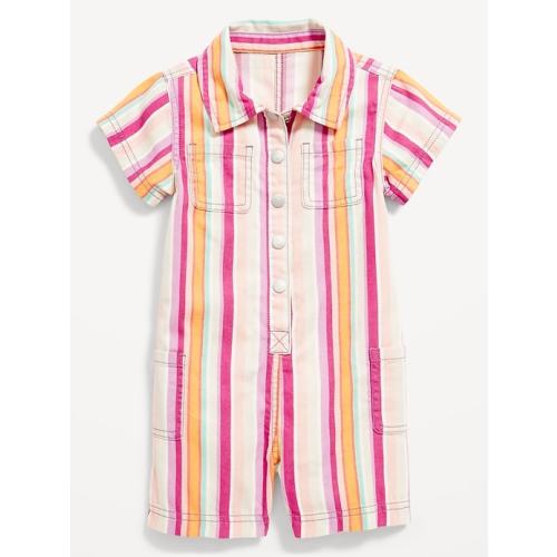 Printed Short-Sleeve Utility Twill Romper for Toddler Girls