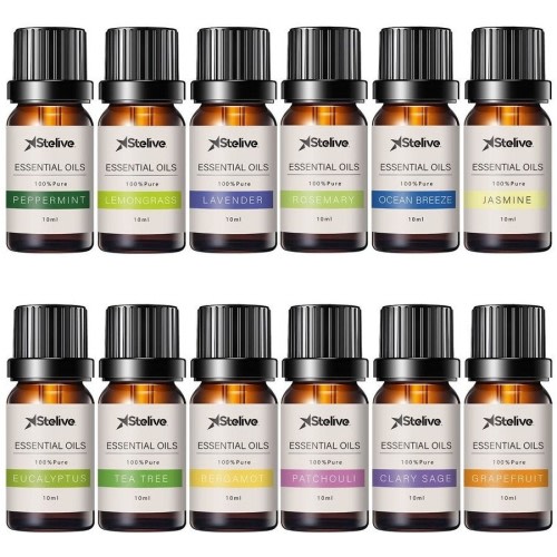 Stelive 12 Pack Essential Oils Set, 100 Percent Pure Essential Oils, 10ml Essential Oils for Diffuser, Aroma Oils Set (Peppermint, Lemongrass, Lavender...)