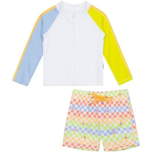 SwimZip Boys' Long Sleeve Rash Guard & Swim Shorts Set - UPF 50+ Sun Protection